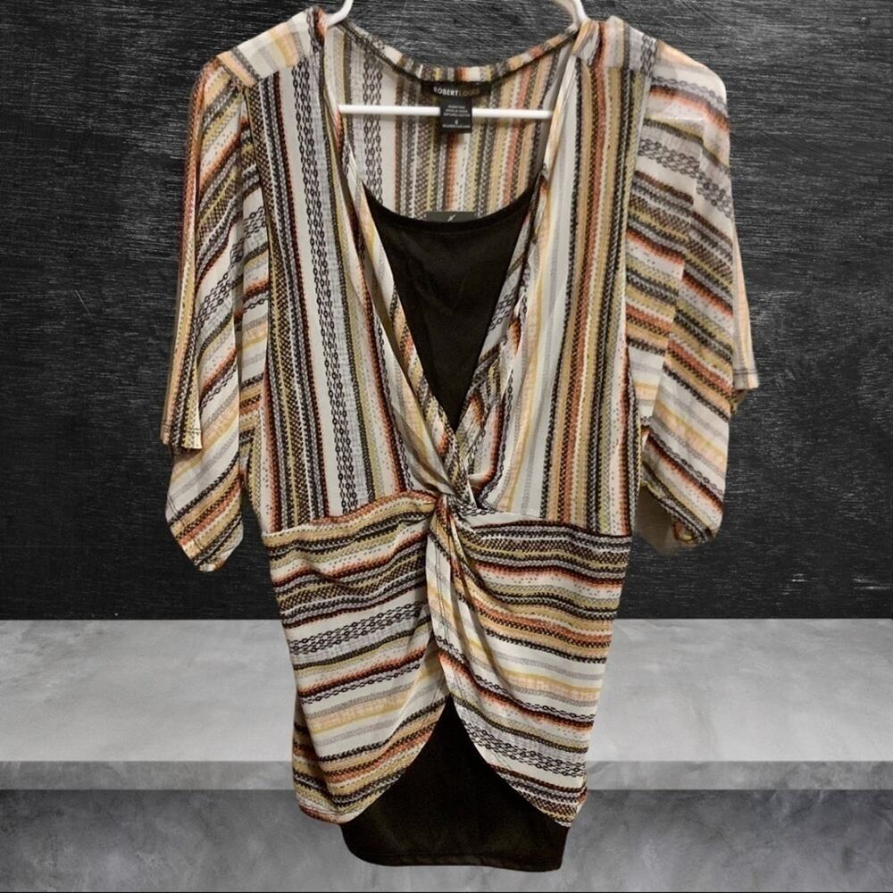 Robert Louis Striped Twist Front Kimono Top Small